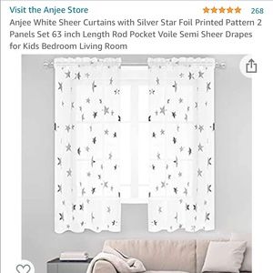((TWO SETS OF CURTAINS)) 63”L SILVER STAR SHEER CURTAINS